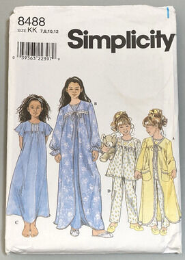 Simplicity 8488 Pattern Girls Sleepwear Robe Nightgown Pajamas Sz 7-12 UNCUT 90s